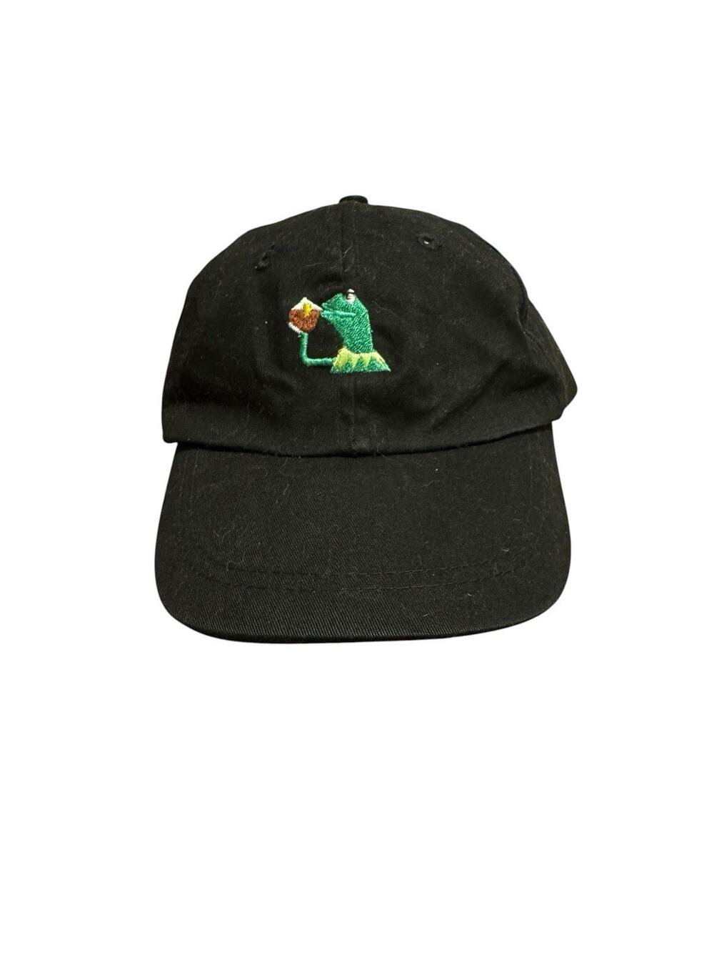 Kermit The Frog Sipping Tea Embroidered Slideback Hat Unisex One Size Black